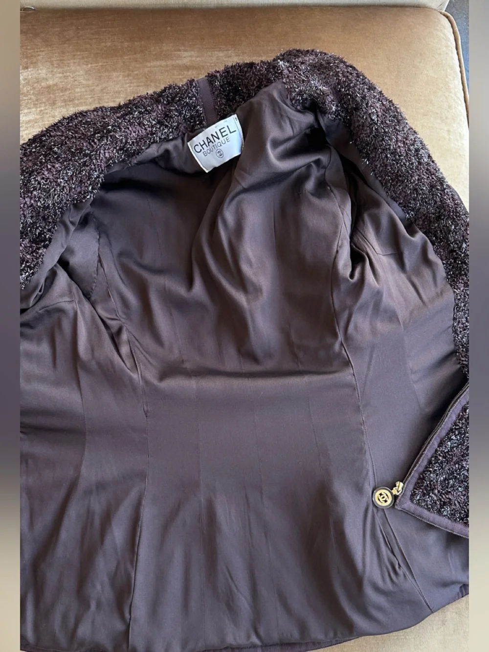 Jacket Zipper Front Chocolate Brown 90s collection Stretches Lined Shawl collar
